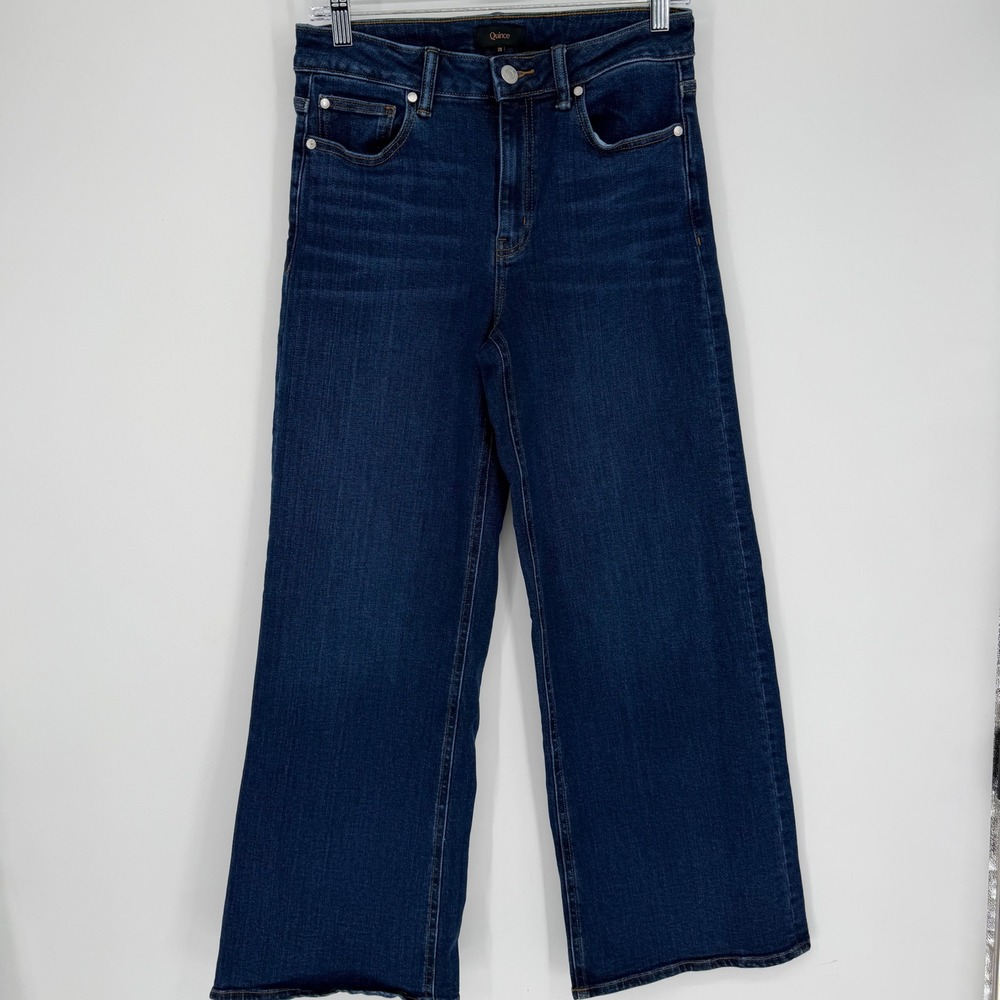 Quince Bella Stretch Wide Leg Jeans Midnight Blue Organic Cotton Size 28